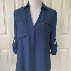Express Long Sleeve Convertable Zip Pocket blouse